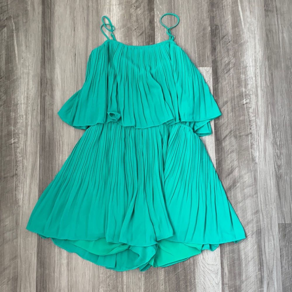 Green Pleated Tiered Mini Dress